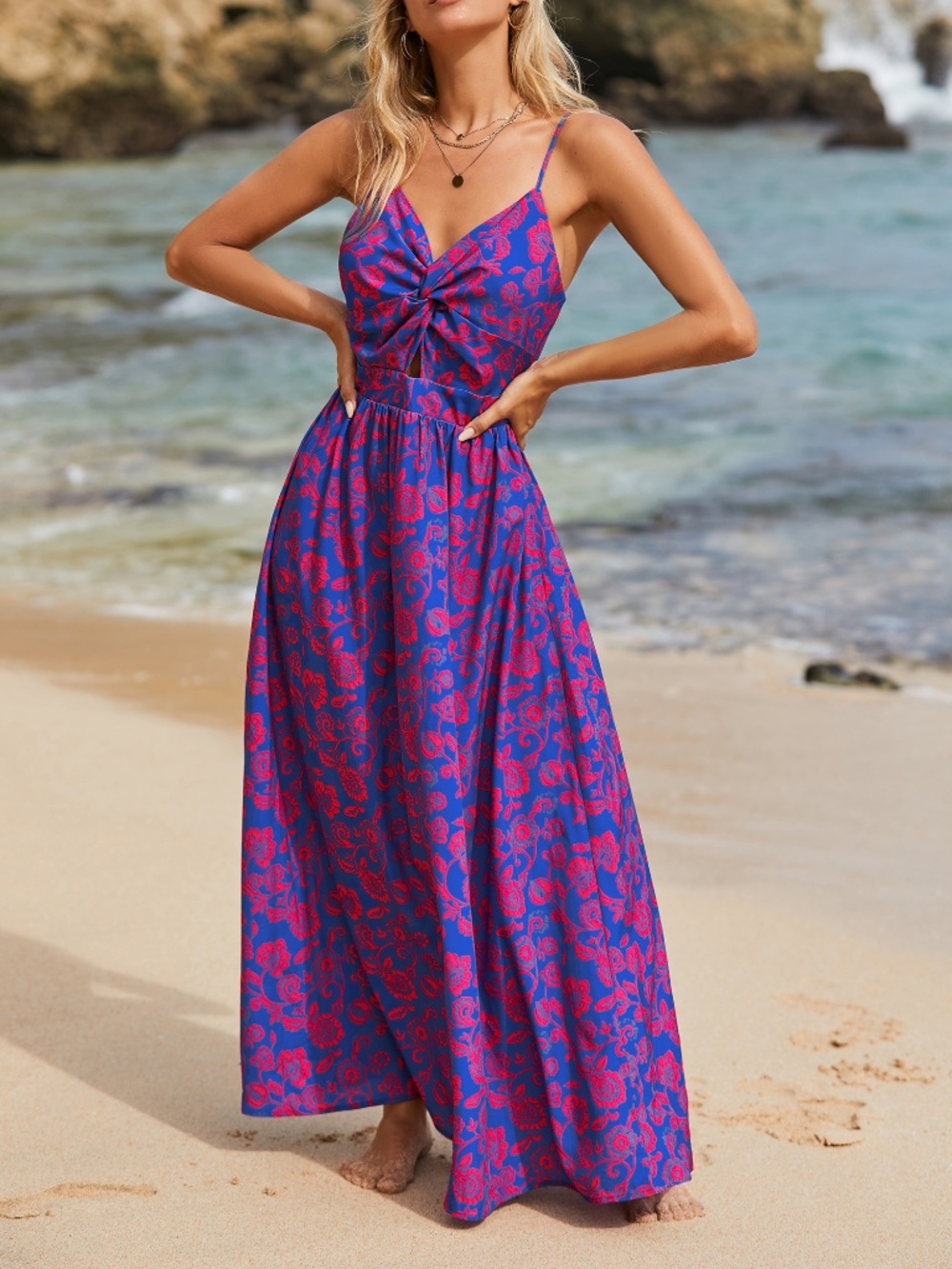 Floral knotted maxi dress never worn!